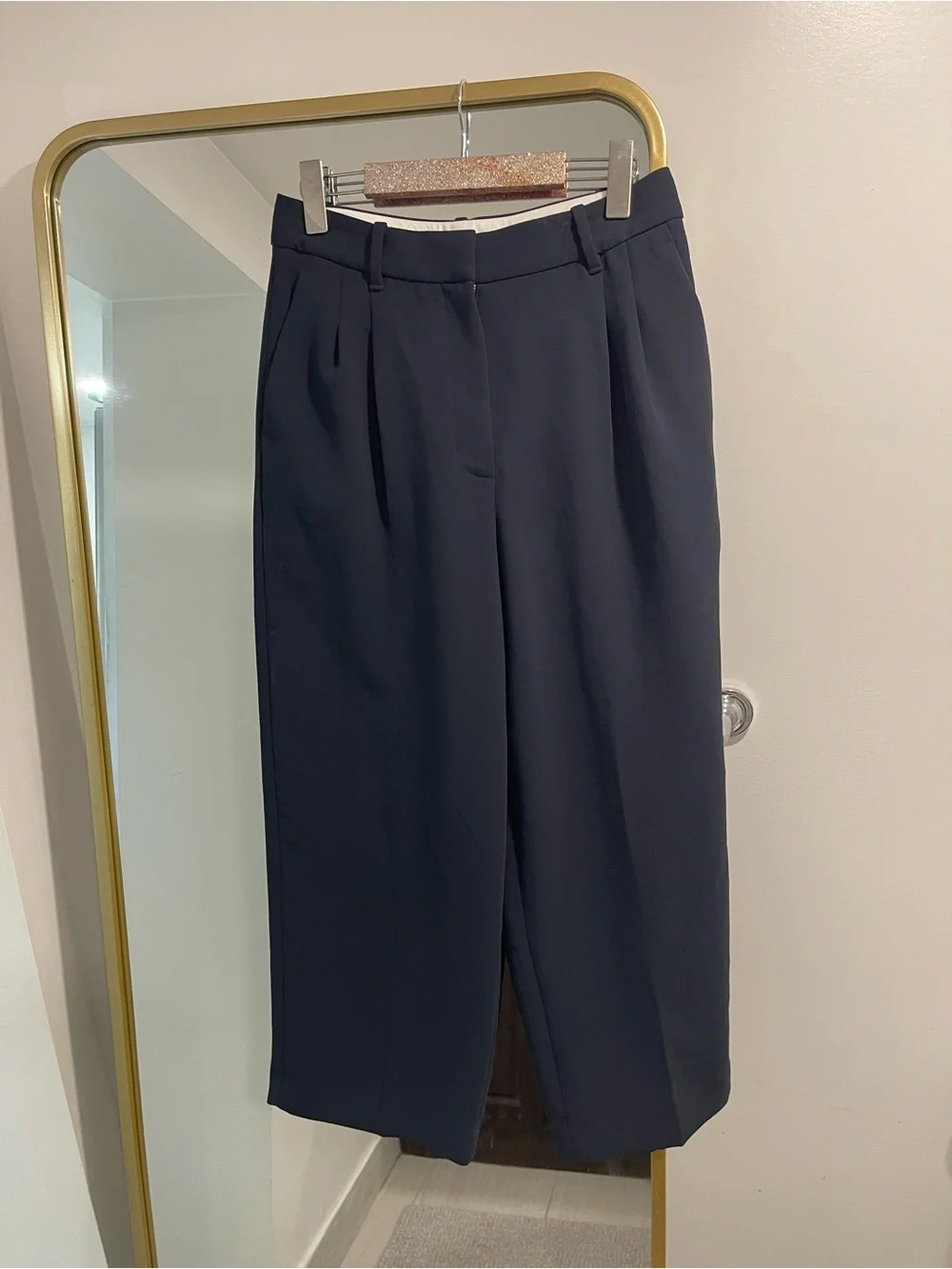 Aritzia The Effortless Pant Cropped - Crepette navy blue admiral size 6 wide leg - Picture 5 of 8